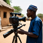 **

"A Nigerien filmmaker, fully clothed in modest, professional attire, directing a scene on location in a vibrant Nigerien village. The scene depicts everyday life, with people in traditional clothing. Focus on natural lighting and authentic details. Safe for work, appropriate content, perfect anatomy, correct proportions, professional, family-friendly, well-formed hands, proper finger count, natural body proportions."

**