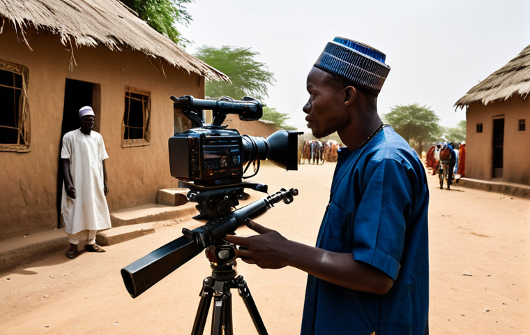 **
"A Nigerien filmmaker, fully clothed in modest, professional attire, directing a scene on location in a vibrant Nigerien village. The scene depicts everyday life, with people in traditional clothing. Focus on natural lighting and authentic details. Safe for work, appropriate content, perfect anatomy, correct proportions, professional, family-friendly, well-formed hands, proper finger count, natural body proportions."
**