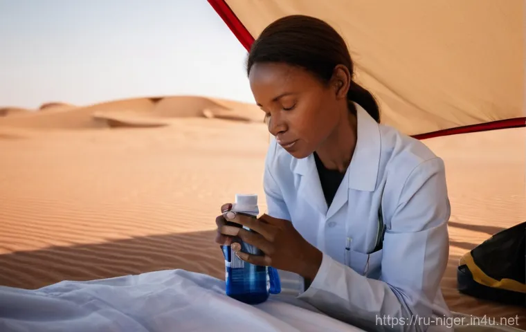 니제르 여행자 보험 필수 여부 - **Prompt:** "A middle-aged female traveler, appearing pale and fatigued, is comfortably resting on a...