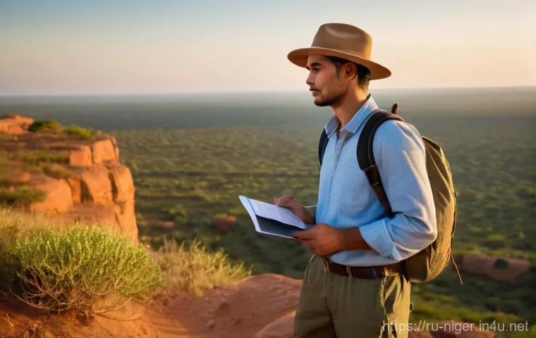 니제르 여행자 보험 필수 여부 - **Prompt:** "A diverse group of three adult travelers (two women, one man, all modestly dressed in c...