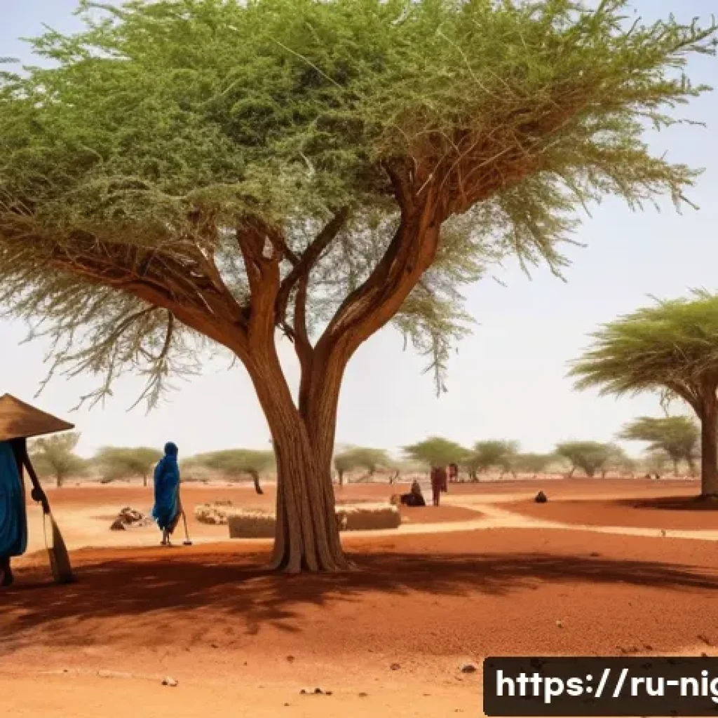 니제르의 국제 원조 및 지원 현황 - **Prompt:** A vast, sun-baked landscape in Niger, with a dusty, reddish-brown ground stretching towa...