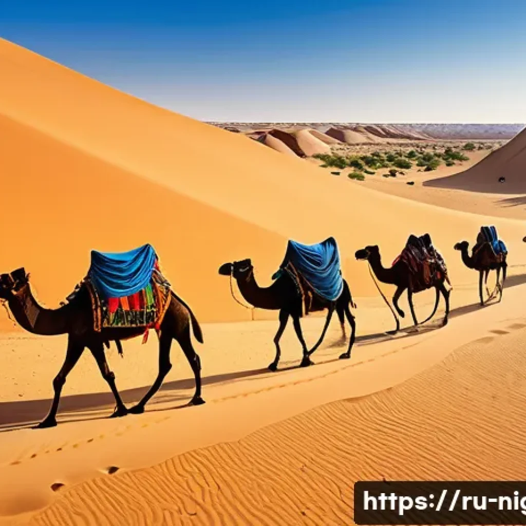 니제르에서 역사적 사건이 일어난 장소 - A vibrant scene depicting an ancient caravan crossing the vast desert landscape of northern Niger un...