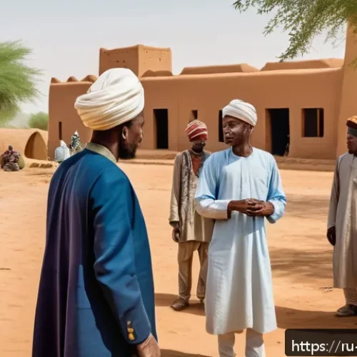 Home 32 니제르의 프랑스 식민지 역사 - A detailed historical scene depicting French colonial administrators and local Nigerien leaders coll...