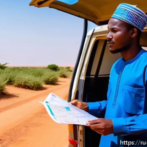 Home 31 니제르 치안과 위험 요소 - A cautious traveler in Niger dressed in modest, culturally respectful clothing suitable for an Islam...