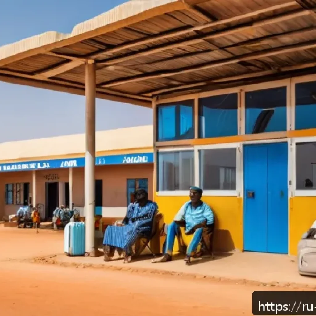 니제르 국내 항공편 이용 가이드 - A small regional airport terminal in Niger during a sunny day, showing a modest building with simple...
