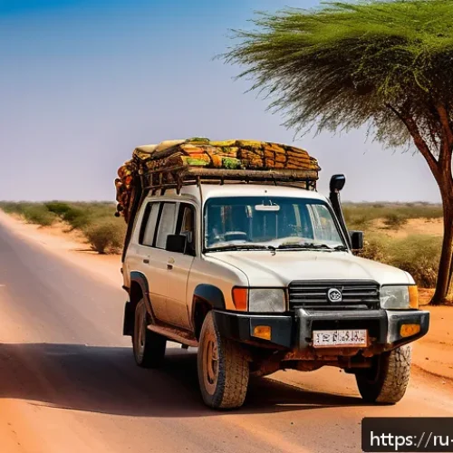 Home 17 니제르의 주요 도로 및 교통 안전 - A detailed scene of a paved highway stretching from Niamey to Agadez in Niger during the dry season,...